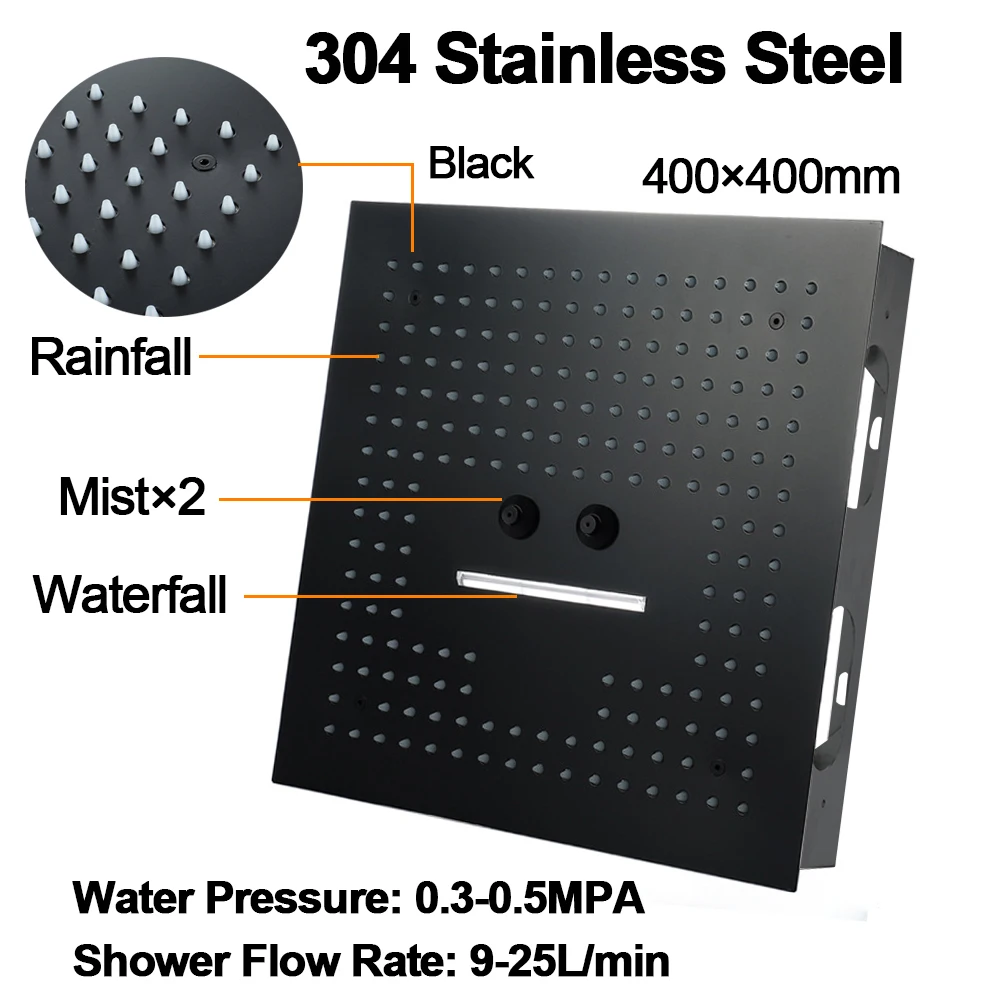 저렴한 M Boenn 레인 샤워 시스템 16 인치 LED 샤워 헤드 욕실 수도꼭지 폭포 샤워 세트 목욕 온도 조절 믹서 블랙/크롬 구매 M Boenn 레인 샤워 시스템 16 인치 LED 샤워 헤드 욕실 수도꼭지 폭포 샤워 세트 목욕 온도 조절 믹서 블랙/크롬