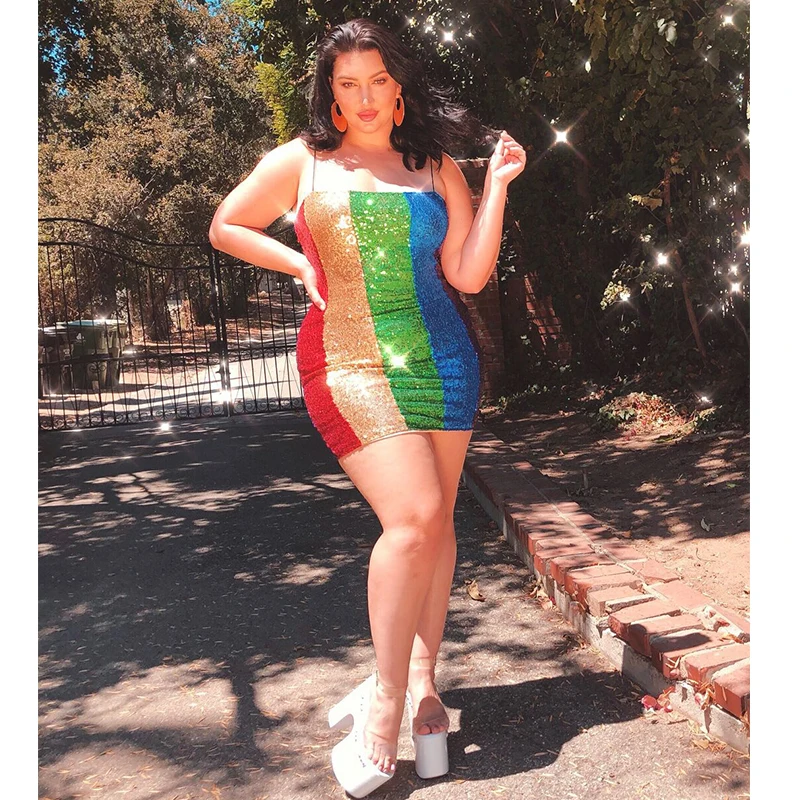 Блестящее облегающее мини-платье размера плюс с блестками для женщин