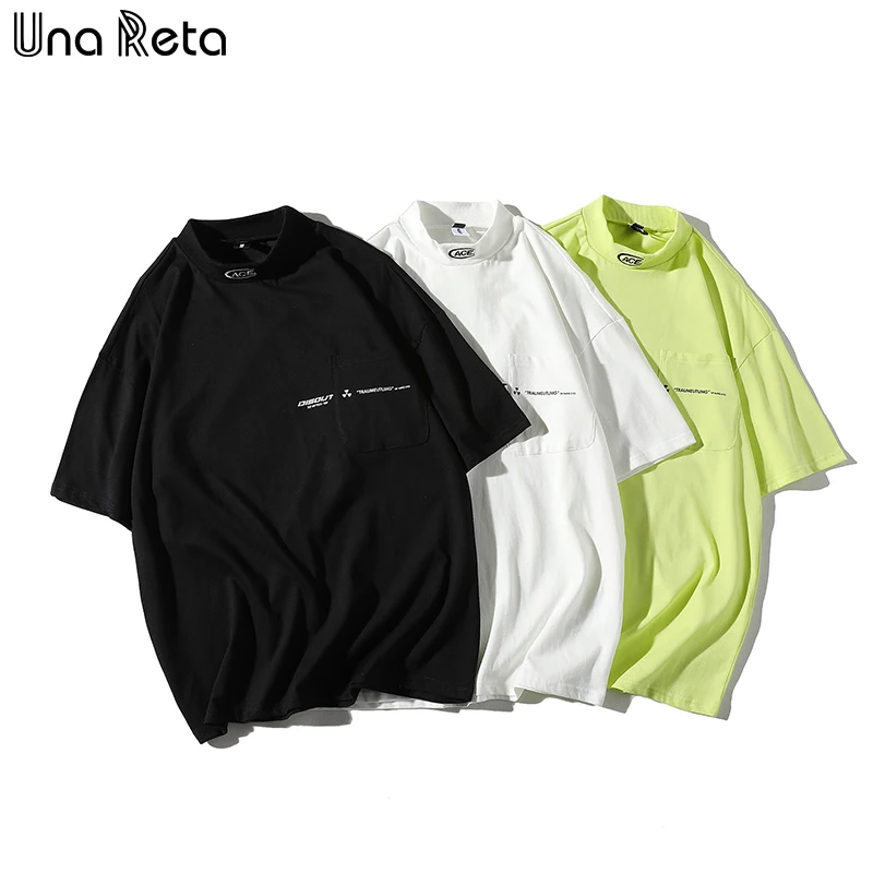 

Una Reta Streetwear T-shirt Summer Letter Print Turtleneck T Shirts Hip Hop Men Clothing Harajuk Cotton Man's T-shirt