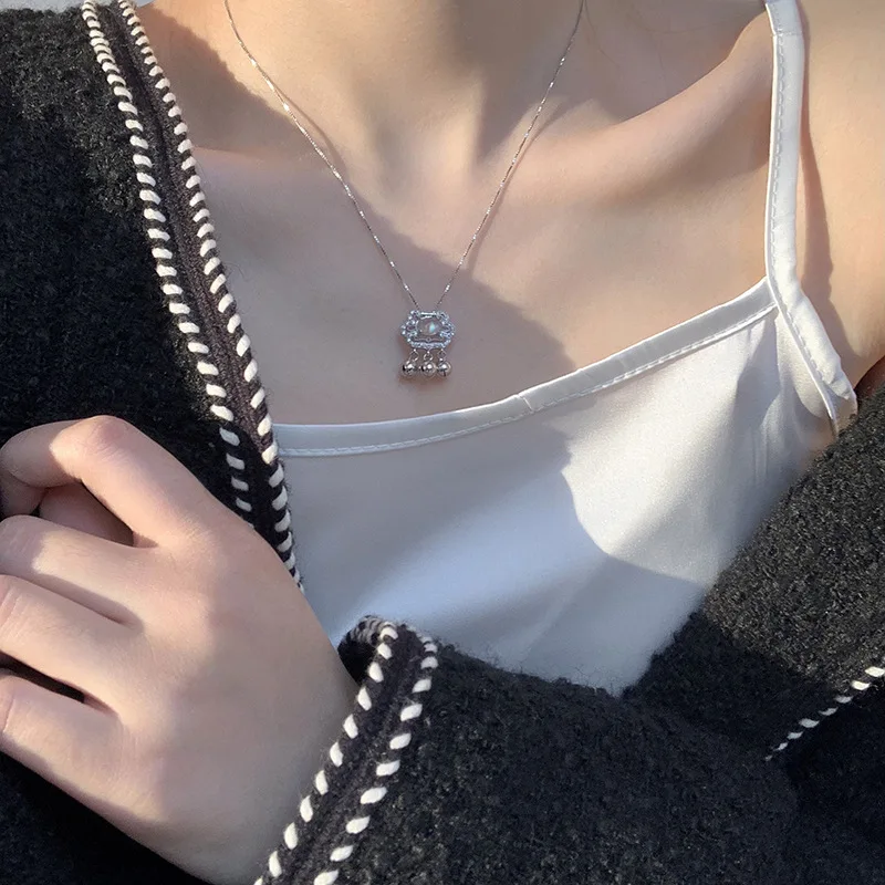 

Bling Moonstone Lock Clavicle Chain 925 Sterling Silver Pendant Necklace For Women Luxury Korean Jewelry Dainty Gifts