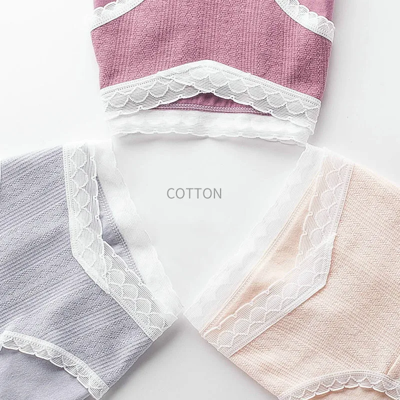 Bragas de maternidad de algod&oacute;n transpirables para mujeres embarazadas, ropa interior de vientre de cintura baja con encaje, bragas de embarazo, 3 unids/paquete-1