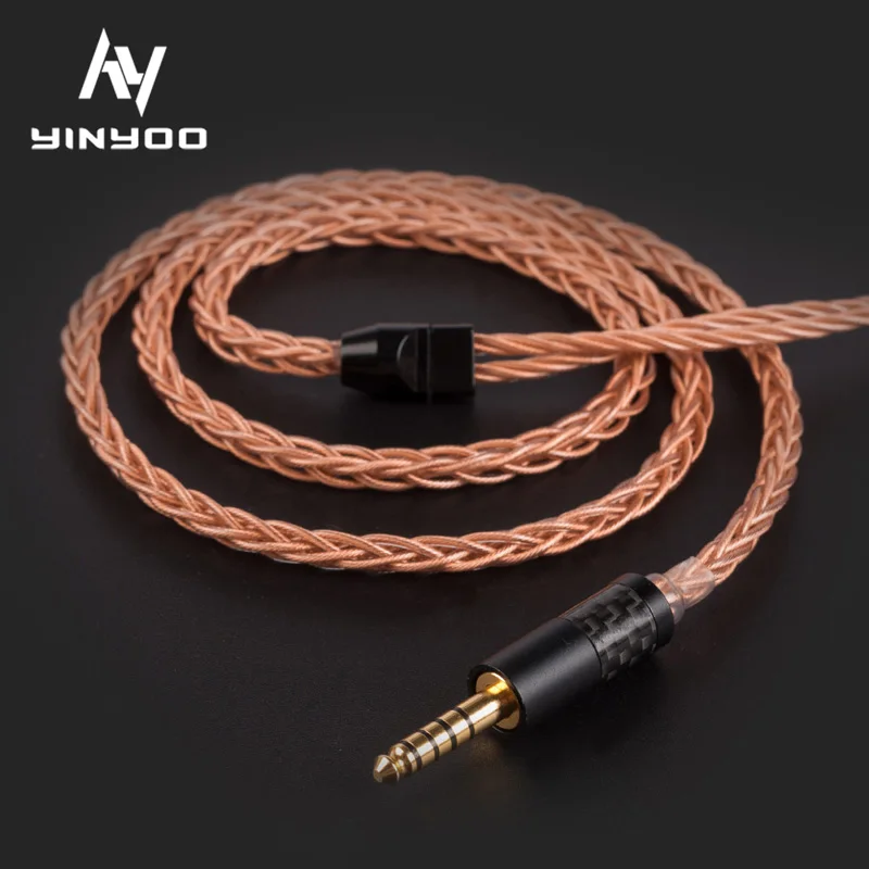 Yinyoo 8 Core Upgraded High-end Single Crystal Copper Cable 2.5/3.5/4.4MM With MMCX/2PIN Connector For KZ ZS10 AS10 BLON BL-03 |
