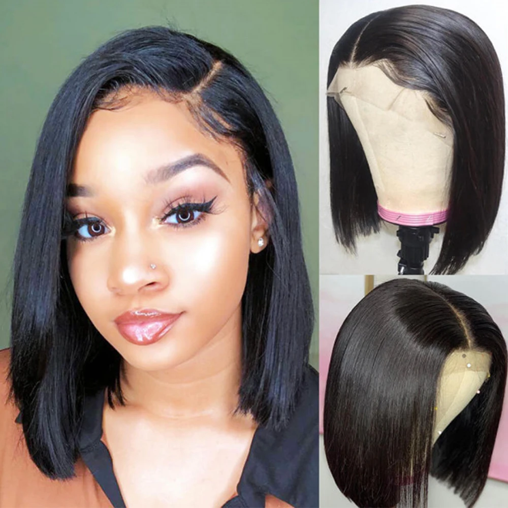 

Brazilian Straight Hair Short Bob 180% Density Human Hair Straight Lace Closure Wig 4x4 Straight Human Hair Wig For Black Women
