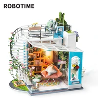 robotime diy dollhouse wooden dollhouse with furniture poppenhuis miniature toys for children gift for girl friend dg12