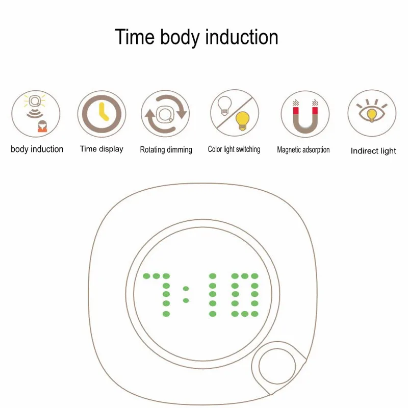 Светодиодные ночные часы с датчиком движения магнитные цифровые настенные для