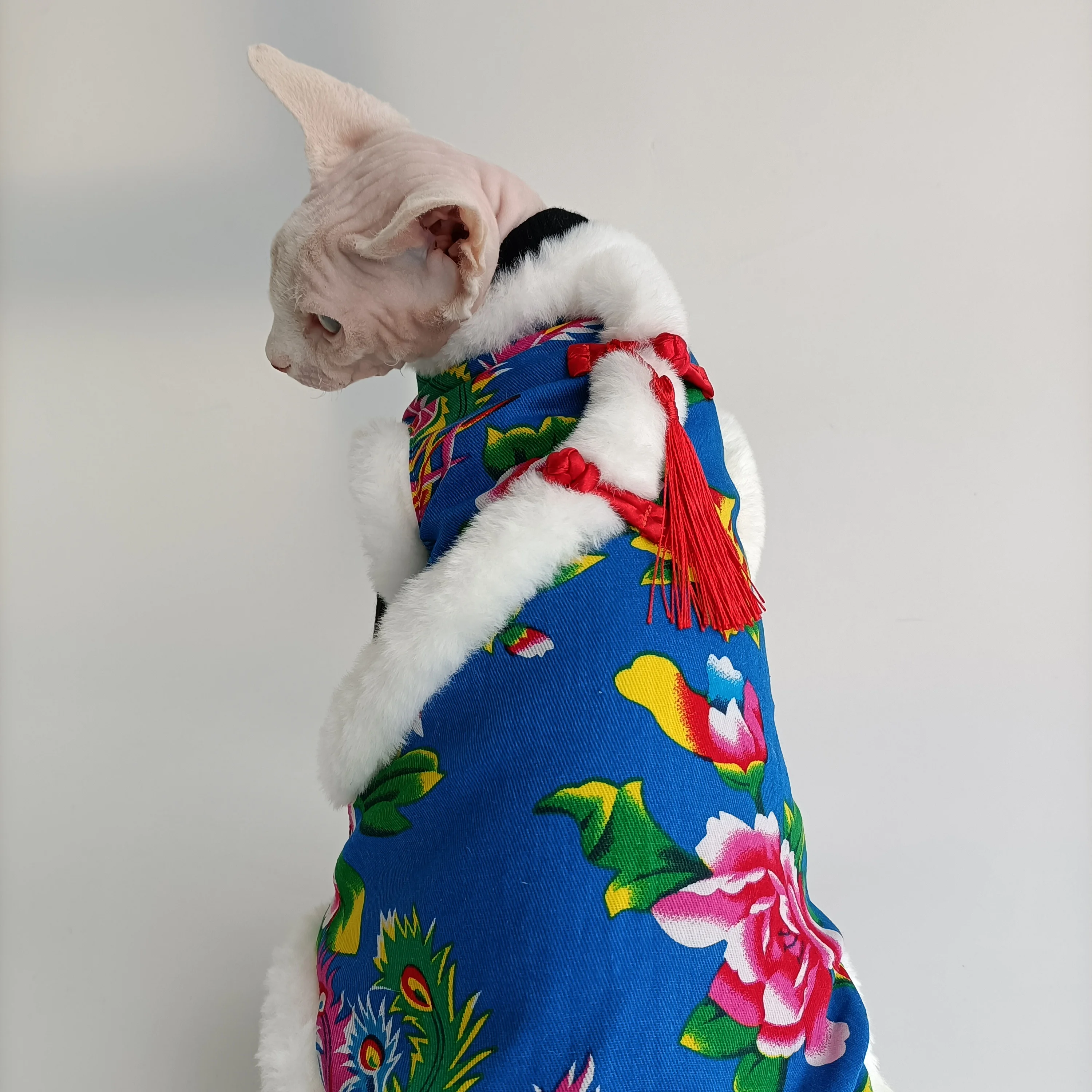 Зимнее пальто для кошки сфинкса Китайская Этническая одежда костюм Тан в стиле