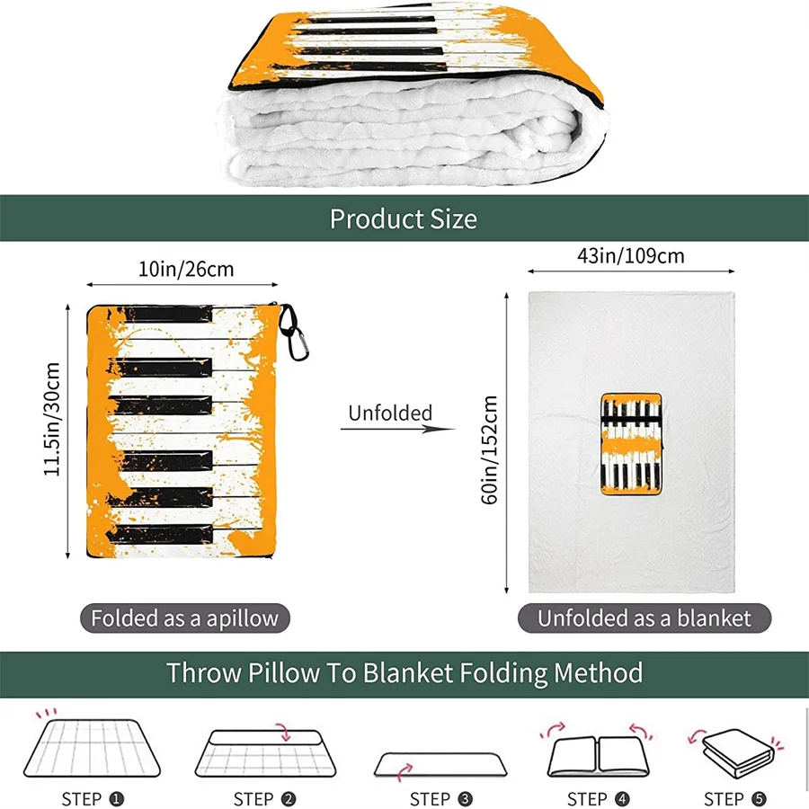 barato Pintura Piano Preto E Branco Botão Viagem Travesseiro Cobertor 2-em-1 Mochila E Mochila Avião Compacto