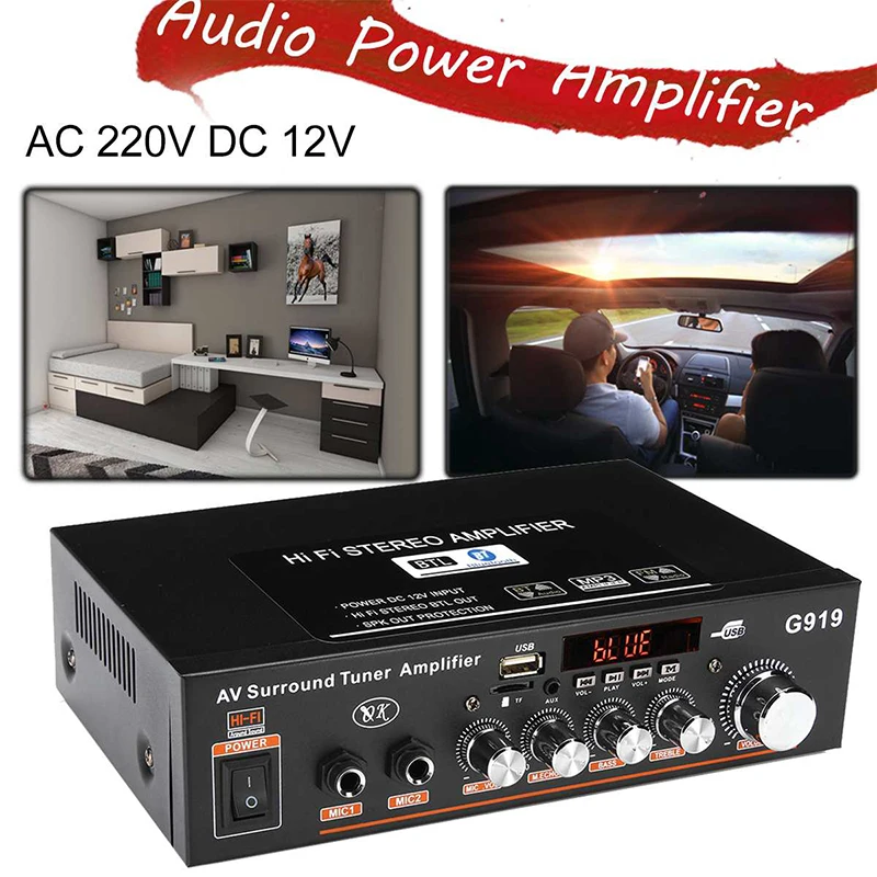 

12V/220V 360W G919 Mini Amplificador Audio Bluetooth Stereo Power Amplifier FM SD HIFI 2CH AMP Audio Music Player For Car Home