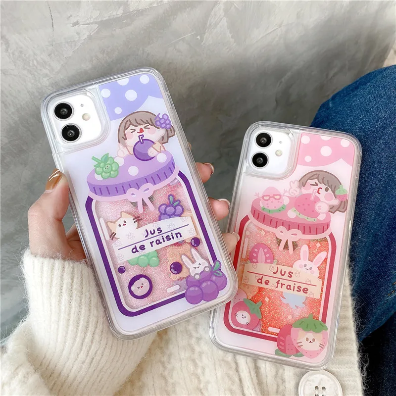 

Quicksand Glitter Liquid Drink juice Phone case For iphone 12 11 pro max 12mini XS MAX X XR 7 8 6S Plus SE2 kid cute cover Case