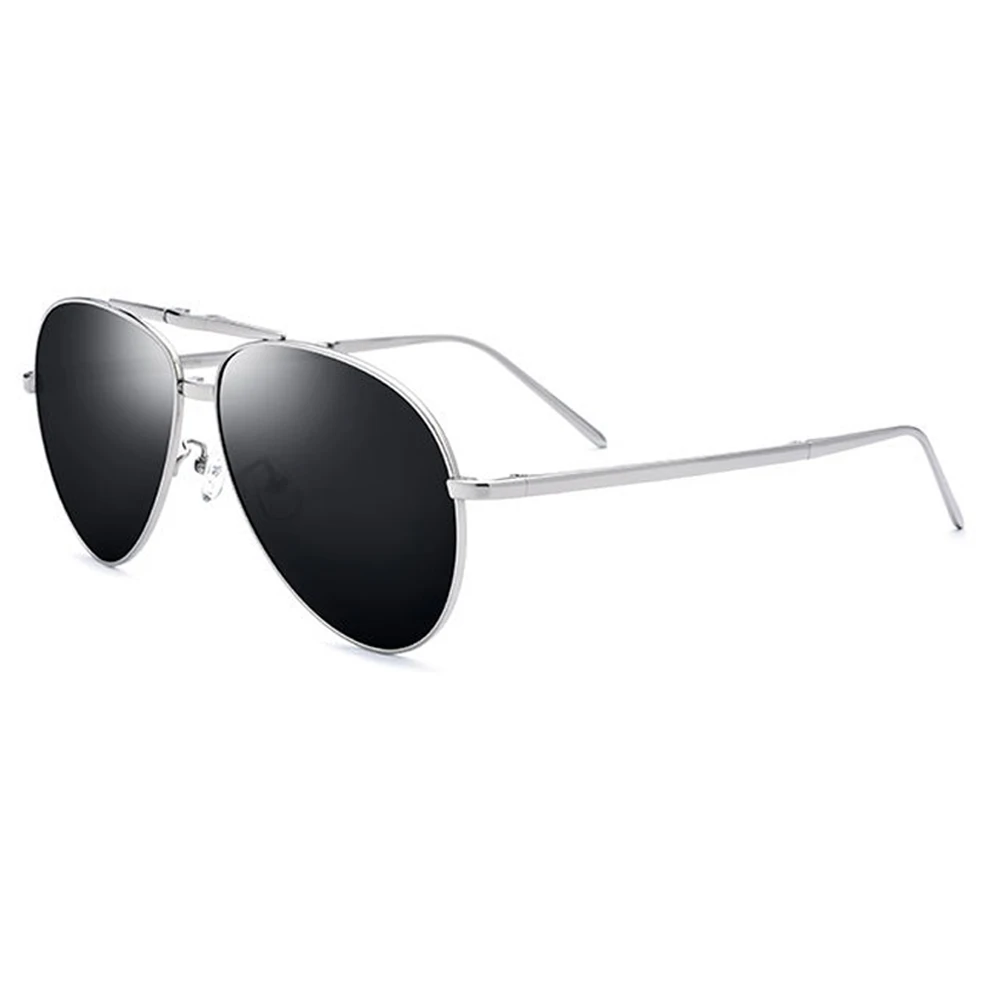 Polarized Men Driving Sunglasses Folded Titanium Alloy UV400 Glasses Silver Frame Black Lens
