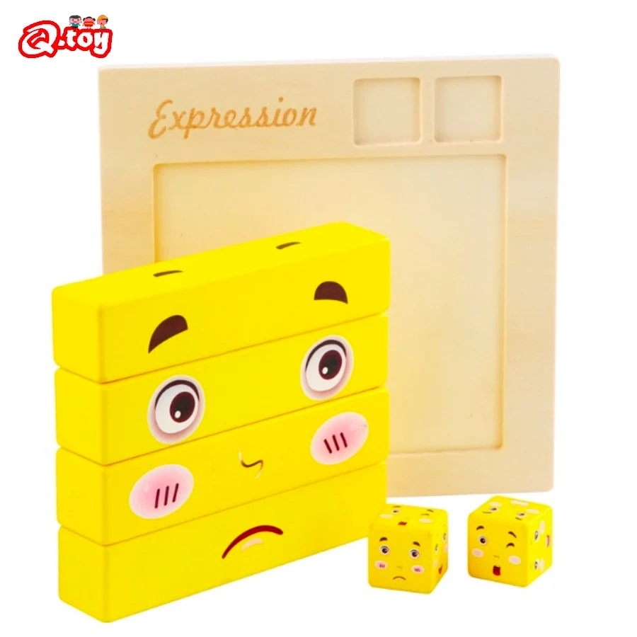 

Montessori toy express cube building block puzzle educational toys Cartoon face changing cube Logic Training Family Game Toys