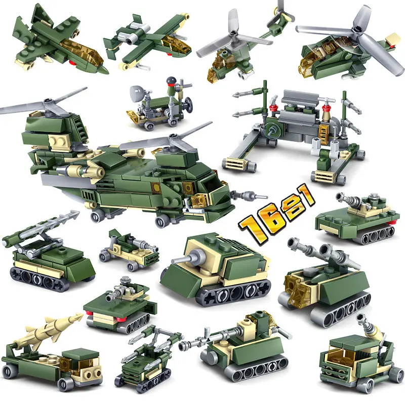 

Original KAZI 84031 A Variety Of 33 Styles Super Tank Military EWeapons 16 in 1 Set Children's Building Blocks Toys Gift