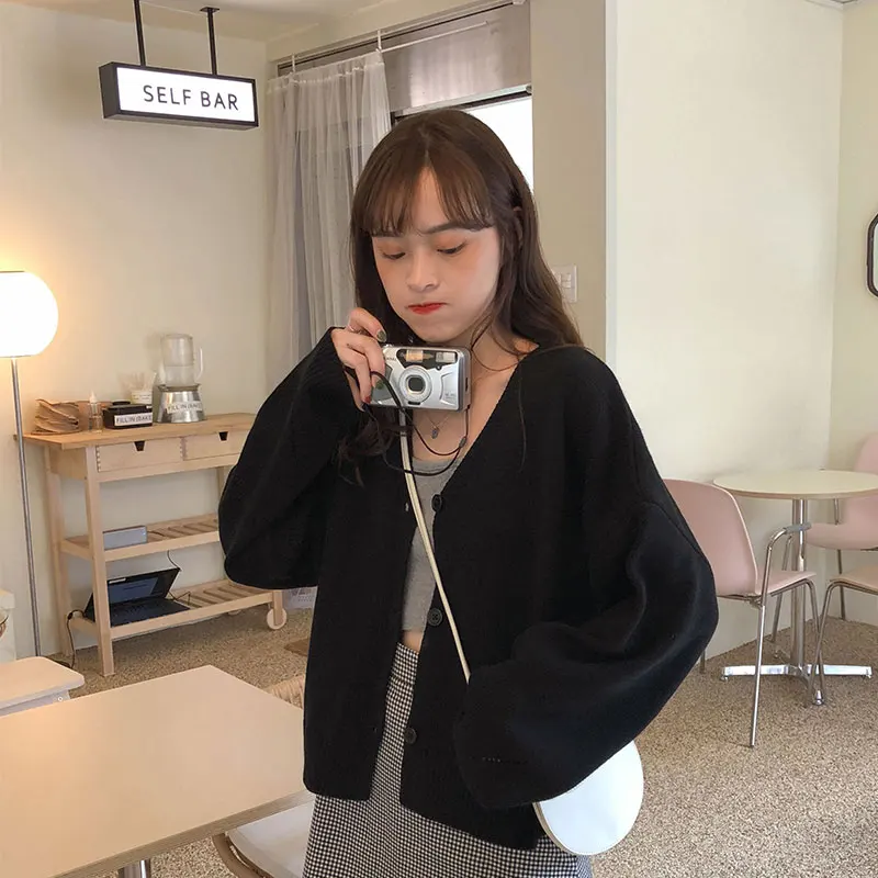 6 colors korean style Women Autumn solid color V neck thin Cardigan Sweater coat Female Long Sleeve Outwear Knitted tops (X271 |