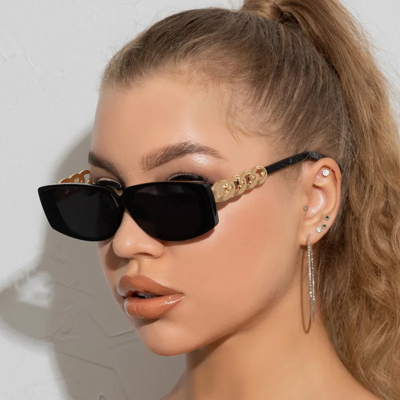 

Vintage Women Sunglasses Cmaos Rectangle Sun Glasses Woman Creative Hollow Chain Frame UV400 New Fashion Eyewear Driving Oculos