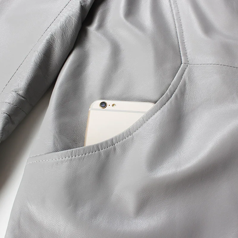 2019 натуральная кожаная женская куртка из овчины серый и черный цвета свободная