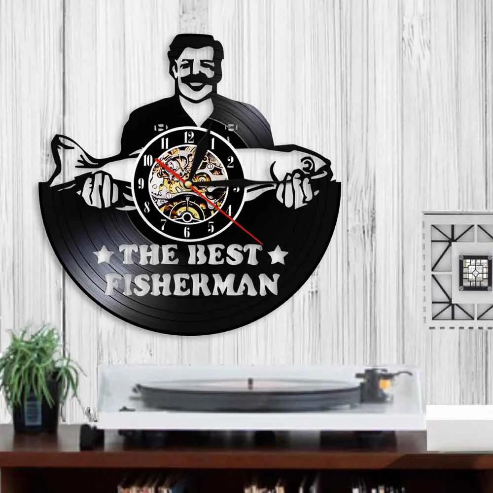 Винтажные виниловые 3D настенные часы лучший рыбак вздохи уникальный подарок для
