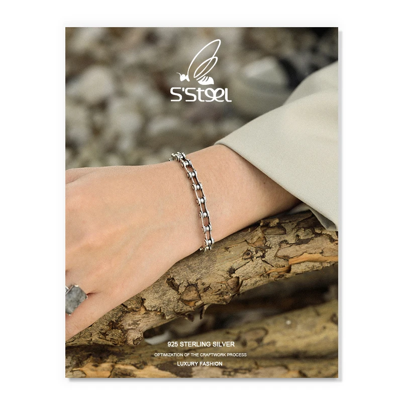 

S'STEEL Korean Bracelets For Women 925 Sterling Sivler Designer Vintage Bicycle Chain Bracelet Joyeria Plata 925 Fine Jewellery