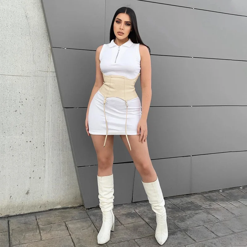 

Женское платье без рукавов, с контрастными лацканами и молнией, лето 2021