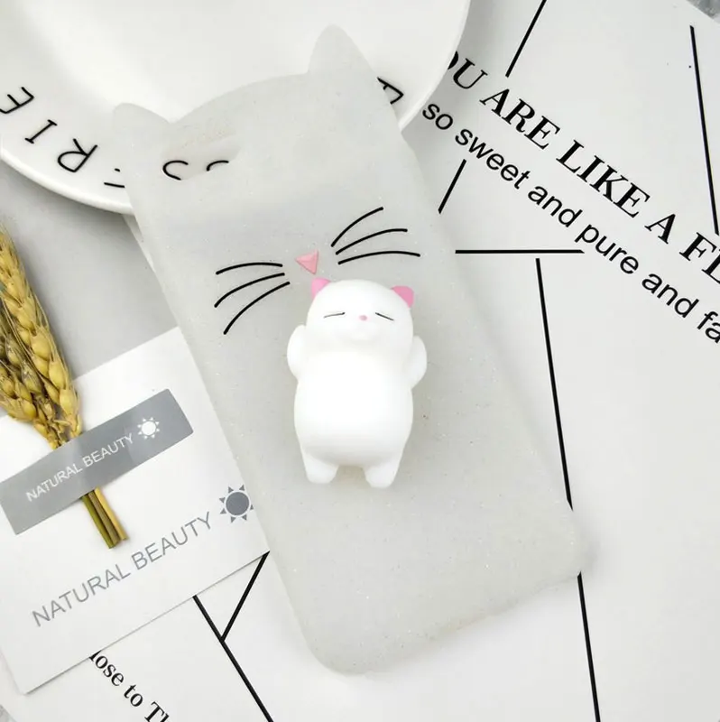 3D милый японский Блестящий бородатый чехол для iphone 6 6S 7 8 Plus X XR XS Max Squishy Cat
