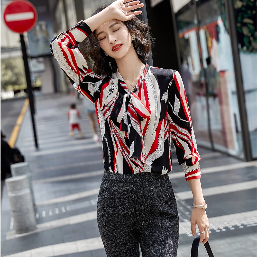 

Full Sleeve Red Yellow Casual Bow Blouses Ladies Women Elegant Korean Design Shirt Tops S-5XL