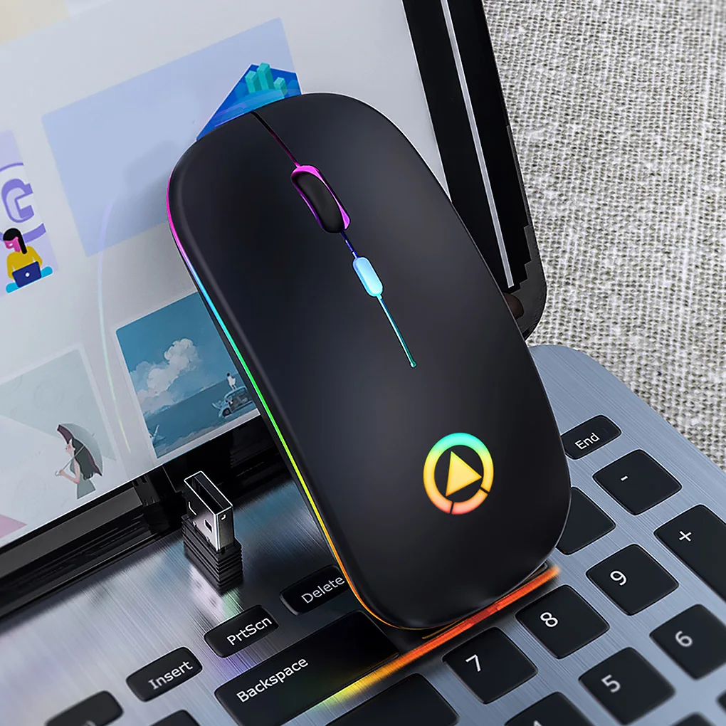 

Ultra-thin LED Colorful Lights Rechargeable Mouse Mini Wireless Mute USB Optical Ergonomic Gaming Mouse Notebook Computer Mouse