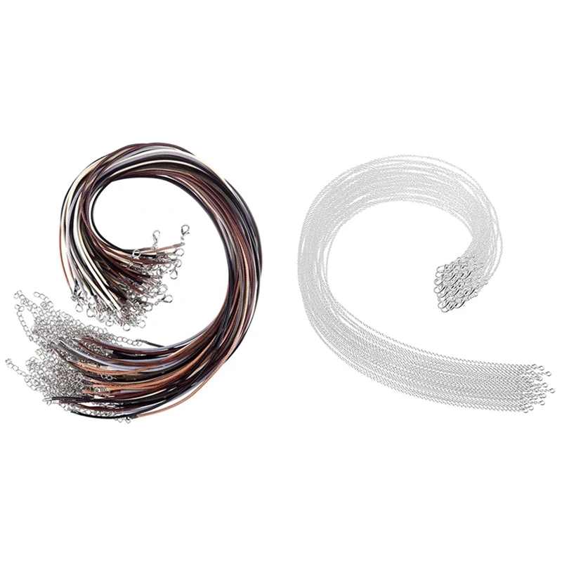 

60 шт. Вощеная цепочка на шею с застежкой 6 разных цветов 2 мм ожерелье и 30x цепочки на шею с застежкой Висячие Подвески