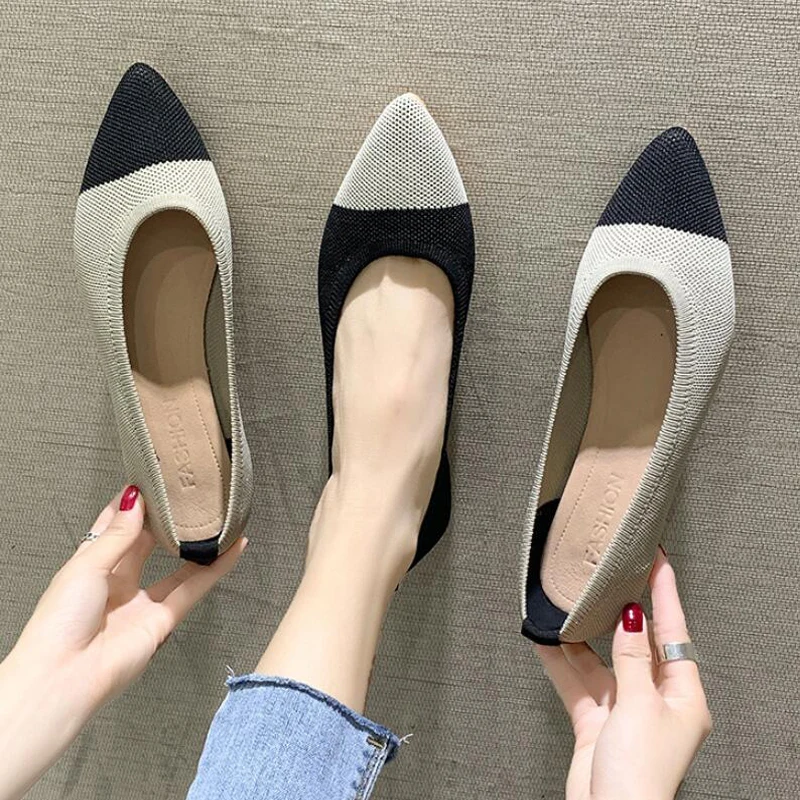 

Туфли женские на плоской подошве, дышащие лоферы, без застежки, заостренный носок, балетки, повседневные Лоскутные Туфли, балетки, весна