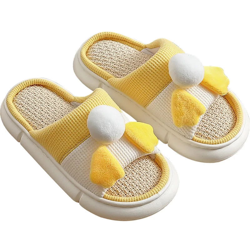 

Cartoon linen slippers female home four seasons indoor thick bottom couples anti-skid home lovely cotton linen slippers