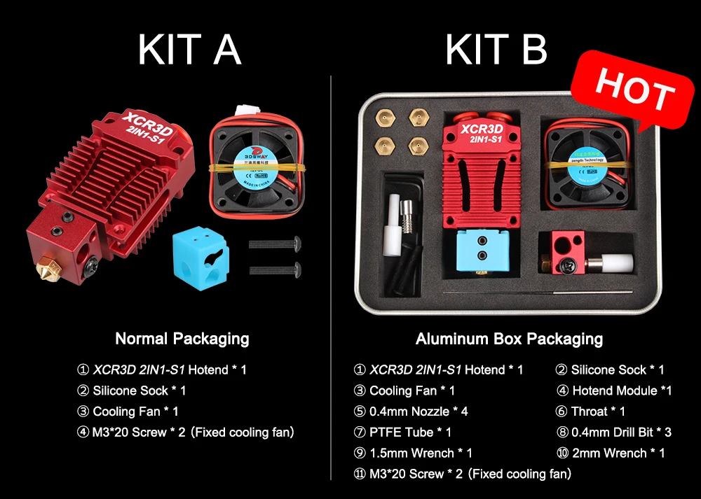 3DSWAY 3D-принтеры Запчасти XCR3D 2IN1-S1 Hotend 2 в 1 из коммутатор Цвет экструдер Bowden J-head 12 V/24 V 1,75 мм нити Вентилятор охлаждения