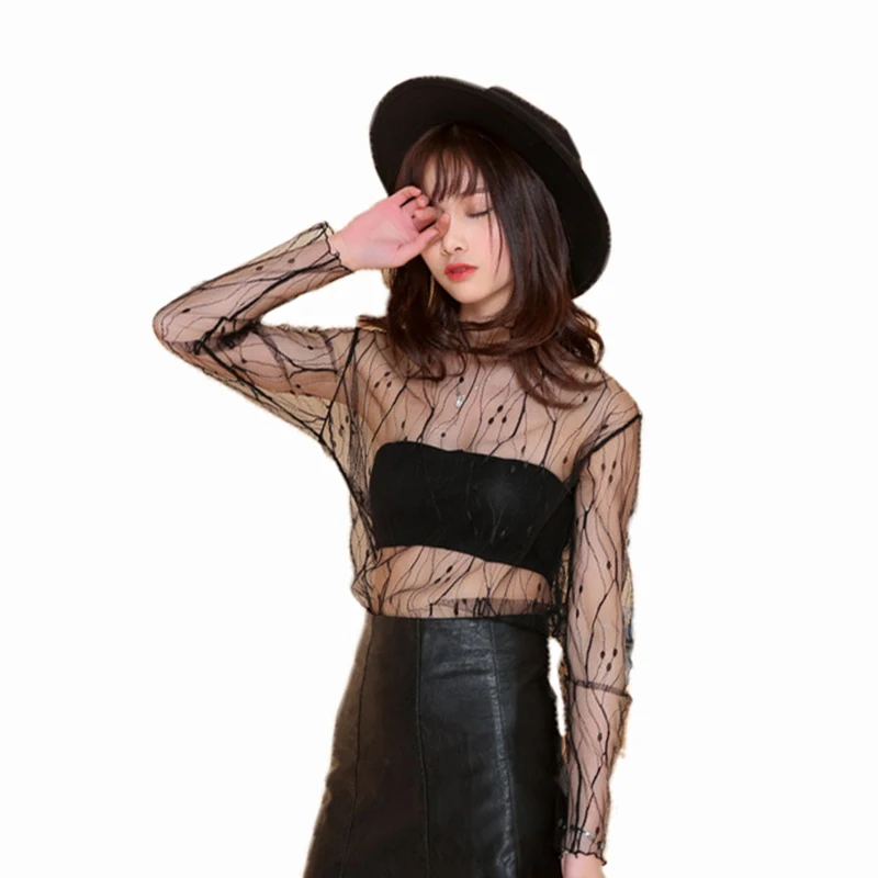 Сексуальные женские кружевные блузки топы сексуальные сетчатые Прозрачная