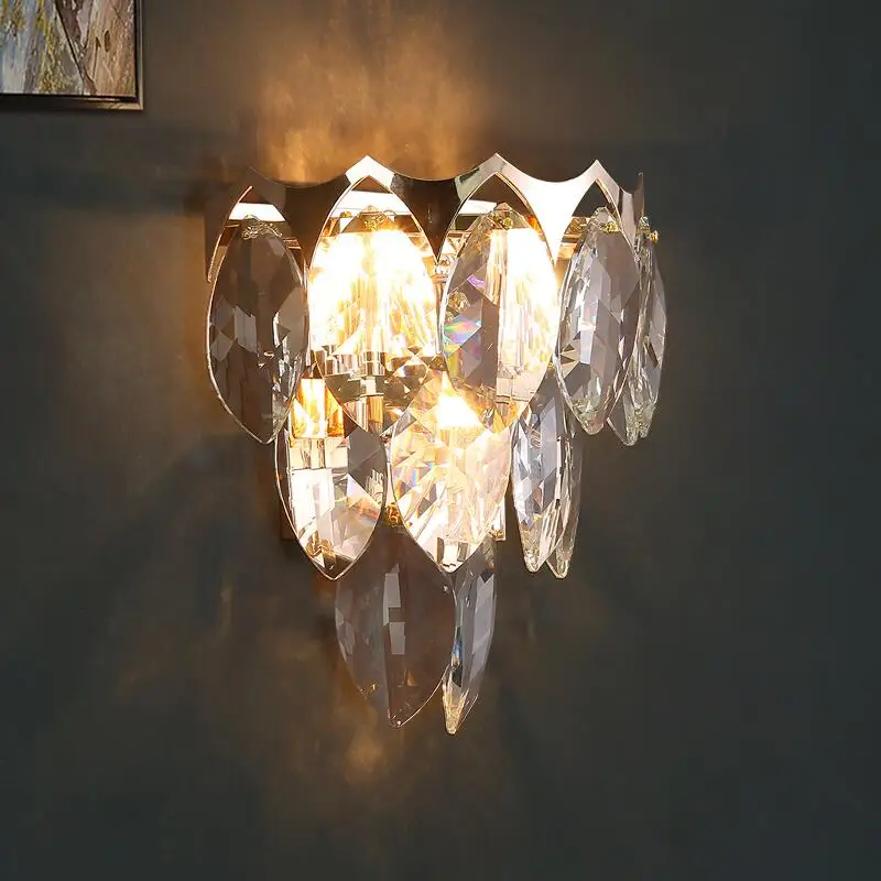 Новый золотой Хрустальный настенный светильник K9 для гостиной простой