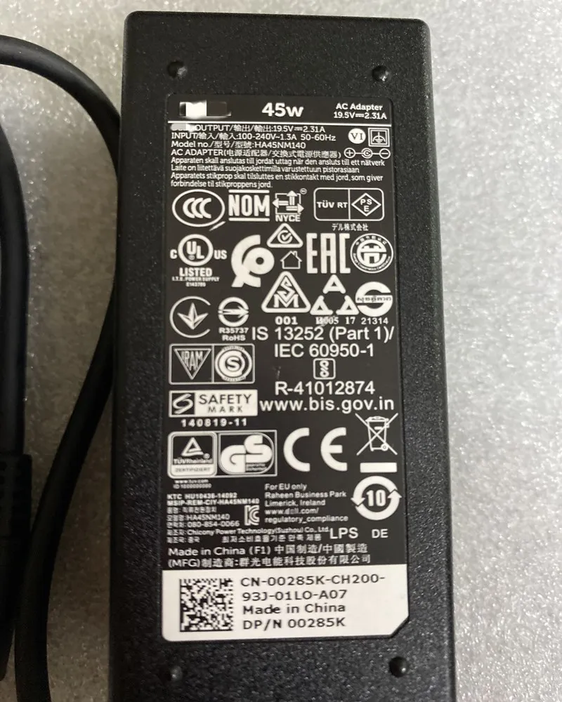 

Новое зарядное устройство для ноутбука Dell XPS 12 (9Q33) / Inspiron 14 (7437) 00285K 4,5*3,0 мм наконечник 45 Вт 19,5 в а адаптер питания переменного тока