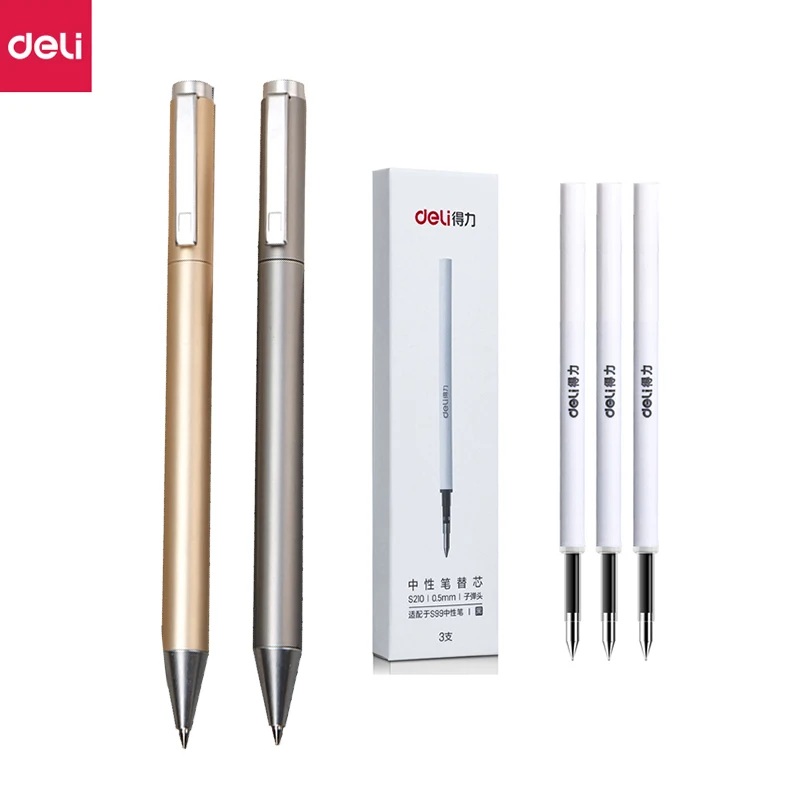 Ручка гелевая Deli металлическая со сменными стержнями 0 5 мм черные/синие/красные