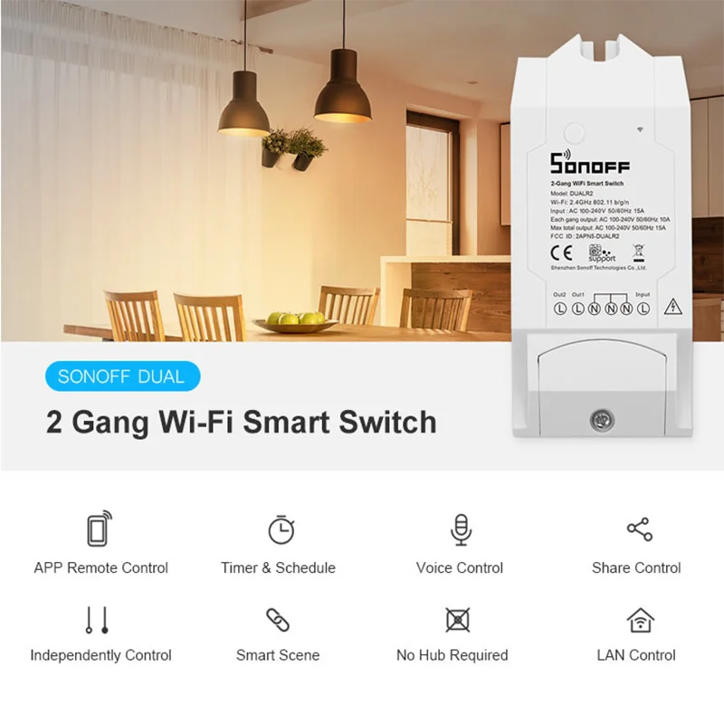 Sonoff Dual R2 Itead Беспроводной Wi Fi Alexa Google Home голосовой переключатель DIY модуль умный