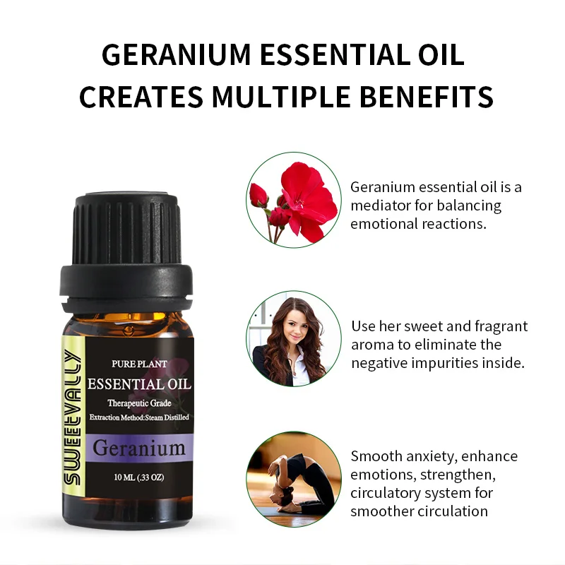 10 мл эфирное масло герани снимает стресс для увлажнителя воздуха лампа