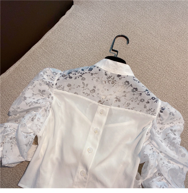 

Holiday Crop Top Women 2021 Spring and Summer New Temperament Strap Cheongsam Button Puff Sleeve Jacquard Shirt Blusas Lady Slim
