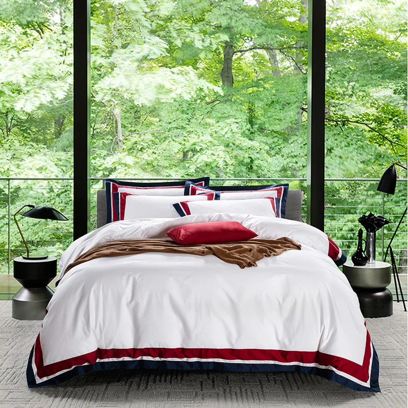 

Hotel Bedding Set 100% Cotton Duvet Cover Set High Quality 5-star Hot Bedding 80s Stripe Bed Linens Wedding Gift White Bed Set