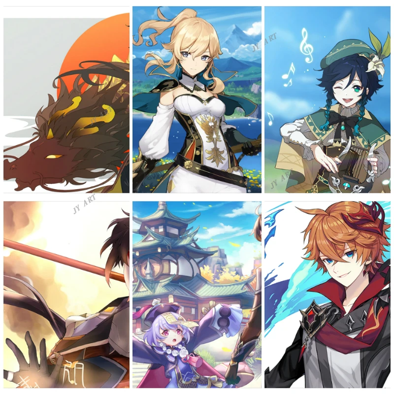 

Классические плакаты Zhongli Genshin ретро классический японский аниме домашний декор холст картина плакат Детский Настенный декор