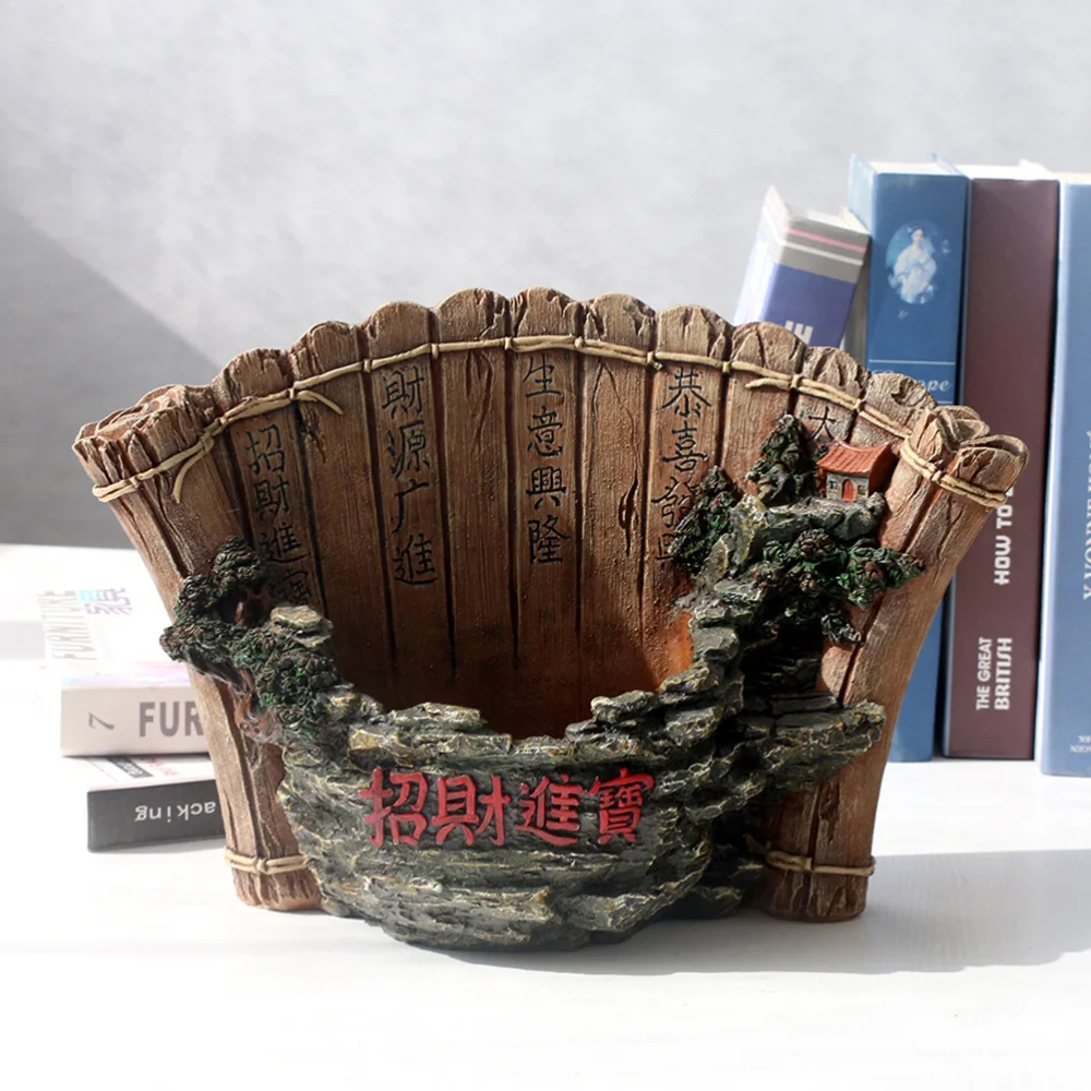 

1PC Ancient Chinese Flower Pot Resin Desktop Bonsai Pot Plant Container Potted Ornament for Home Office Garden (Yellow)