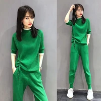 women two piece pullover sweater knitted pant sets slim tracksuit 2021 green autumn fashion sweatshirts sporting suit female