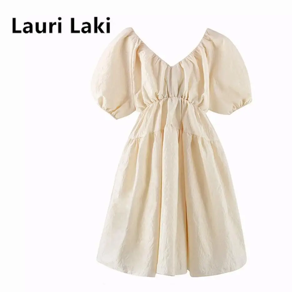 

Платье женское праздвечерние чное бальное Lauri Laki, элегантное однотонное мини-платье с пышными рукавами и V-образным вырезом, винтажный халат...