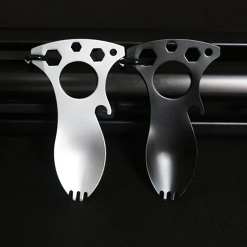 

Многофункциональная вилка-Ложка для кемпинга, инженерная лопата из нержавеющей стали, гаечный ключ, посуда для пикника, маленький инструме...