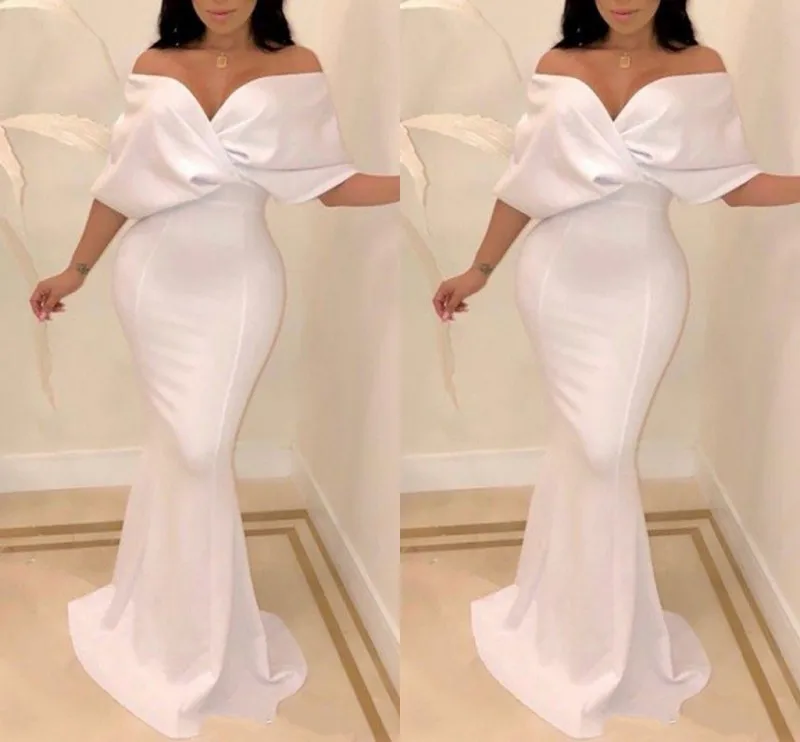 Sexy White Dubai Off the Shoulder Evening Dresses Mermaid Cape Sleeve Floor Length Formal Occasion Prom Party Gowns vestidos