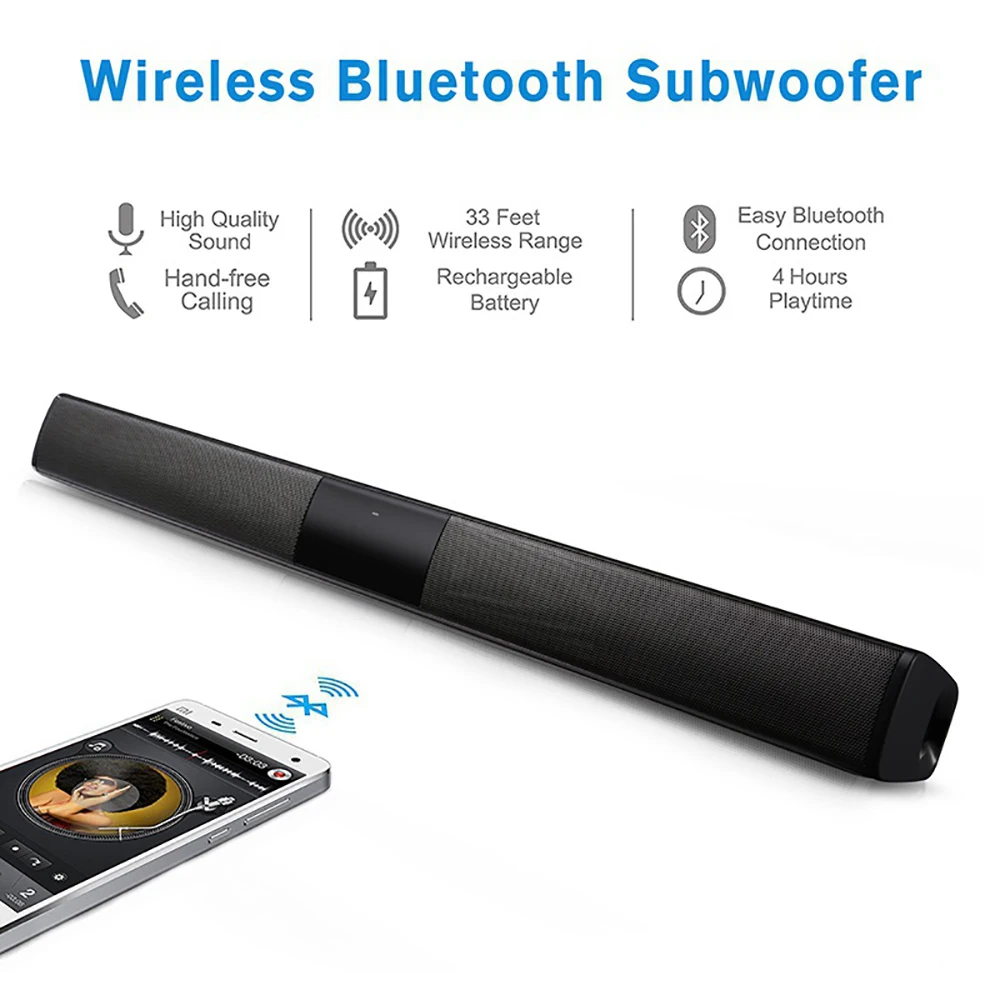 

Беспроводная Bluetooth-Колонка 20 Вт BS-28B, Саундбар с объемным звуком для ТВ, домашнего кинотеатра, сабвуфер с аудиокабелем