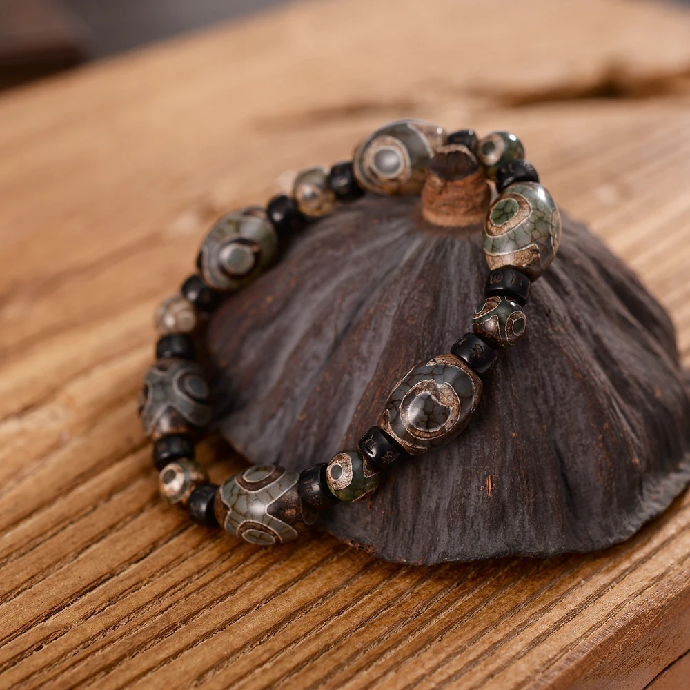 Винтажные браслеты 3 глаза-дзи с тибетскими камнями разделители из скорлупы