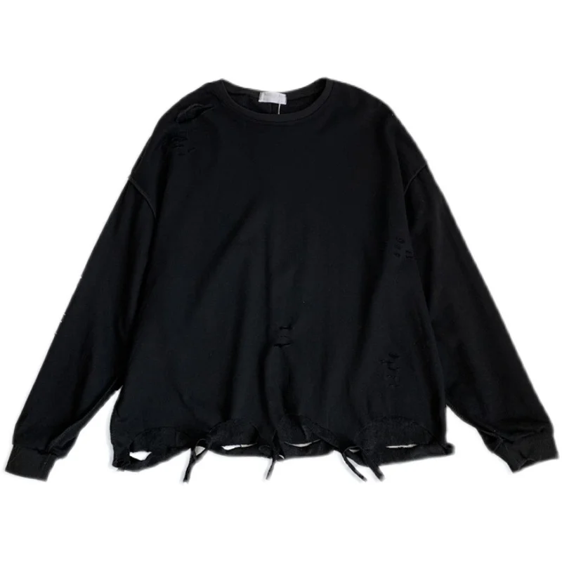 

Spring and Autumn Fashion Brand with Holes False Two-Piece Sweaters Men Ins round Neck Men's Long Sleeve Sweater Korean Style