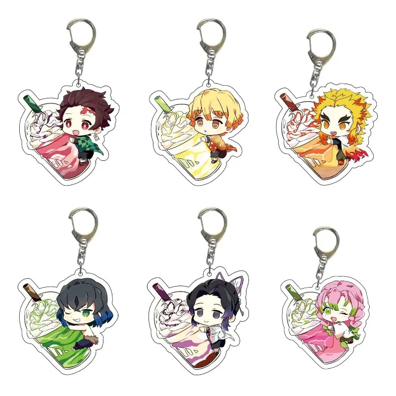 

Hot Anime Demon Slayer Figure Kamado Rengoku Agatsuma Kochou Acrylic Keychain Q Version New Style Bag Pendant Keyring Fans Gift