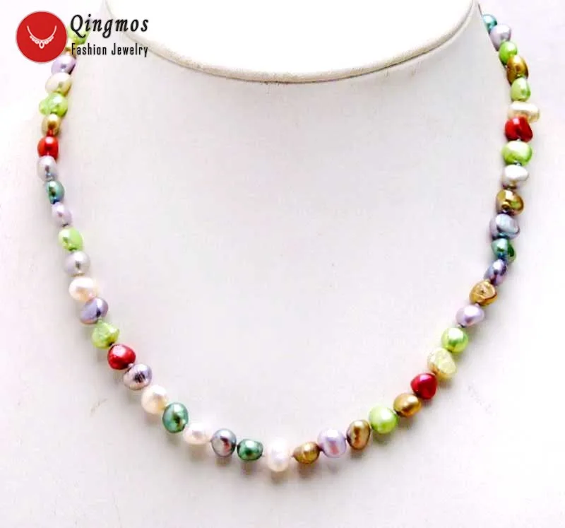 

Qingmos Fashion 6-7mm Baroque Natural Freshwater Multicolor Pearl Necklace for Women Jewelry Chokers 17'' Party gift nec6247