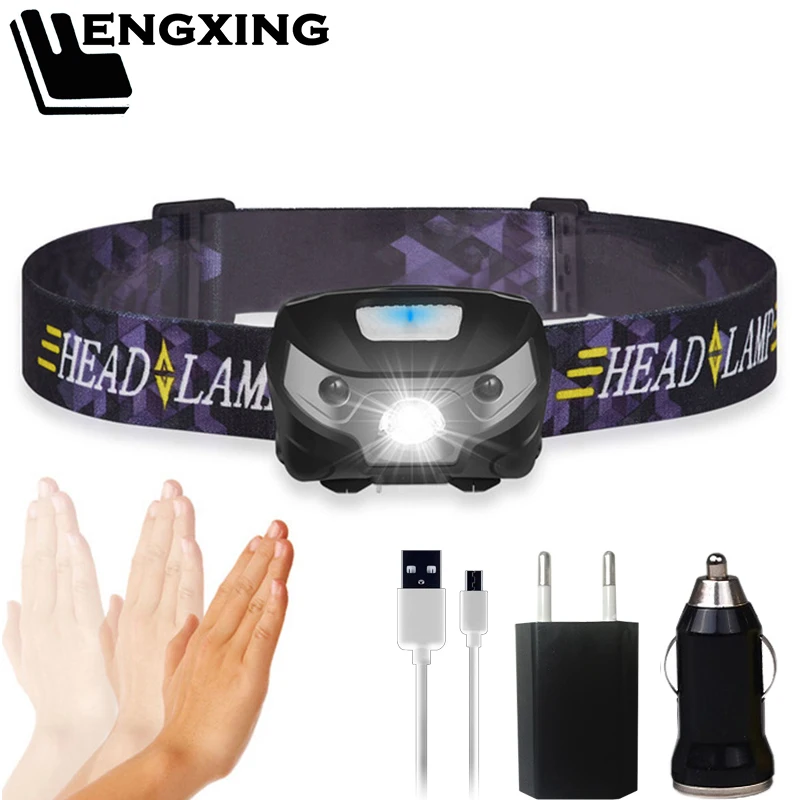 Фонарь на голову для велосипеда с датчиком движения и USB портом|Налобные