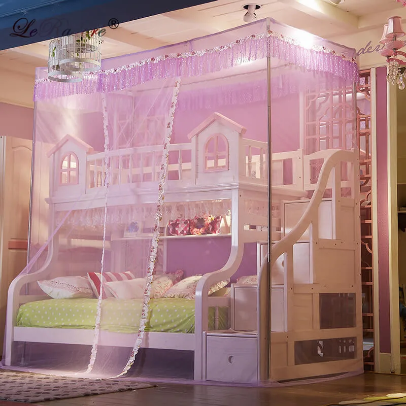Летняя двухъярусная кровать LeRadore элегантная кружевная детская для открытия 1 2 м/1